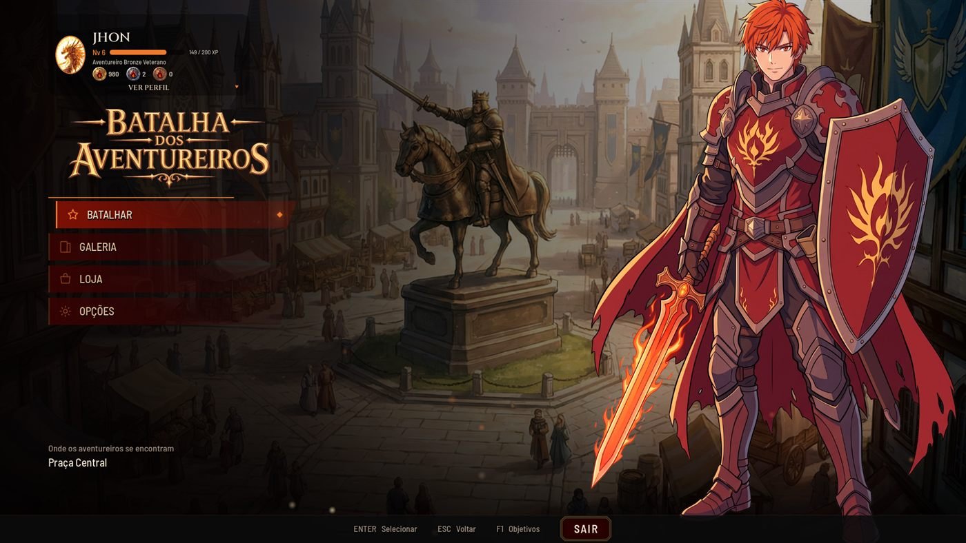 Menu principal do jogo, com o perfil do jogador, o nível, as moedas e as seções da galeria.